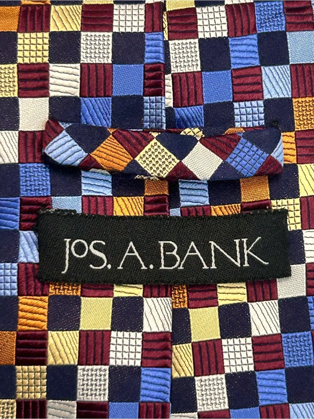 Jos. A. Bank Men’s Hand Sewn Silk Multicolor Checkerboard Striped Tie 60” x 3.5”